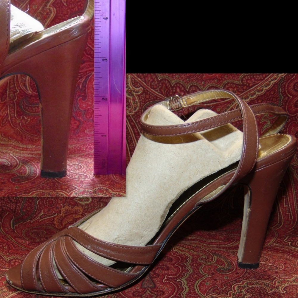 CHARLES ankle wrap tan sandals 7B w/4" heel✨ - Picture 4 of 9